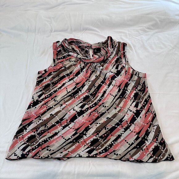2X Abstract Print Sleeveless Cowl Neck Blouse Pink Black Flowy Dressy Office Top - Picture 4 of 15